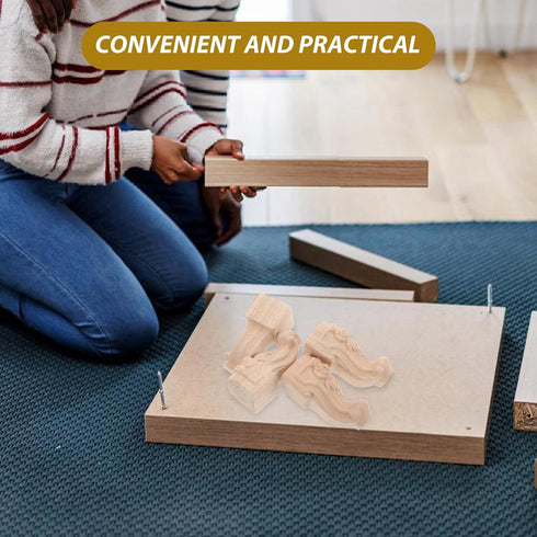 4pcs 12x6cm NUOBESTY Solid Wood Carved Furniture Legs for Sofa and Coffee Table, Heavy Duty DIY Wooden Feet for Bedside