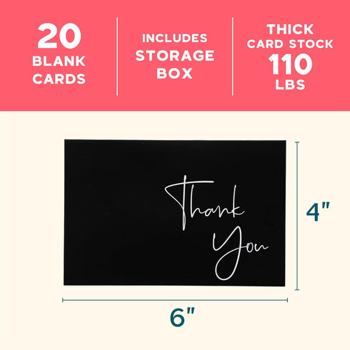 Set 20 Pack 4x6 100 VNS Creations Bundle - Thank You Cards With Envelopes Bulk & Stickers - - Black and Navy Blank