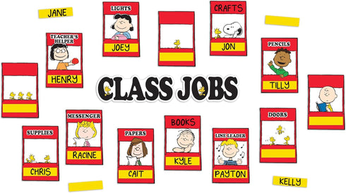 Eureka Peanuts Mini Class Jobs Bulletin Board Set - 46 Pieces Classroom Decorations for Teachers