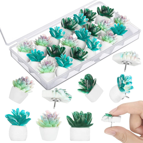 Cute Decorative Push Pins Set, 20 Pcs Succulent Push Pins for Cork Board, Fun Office Supplies for Classroom and Wall