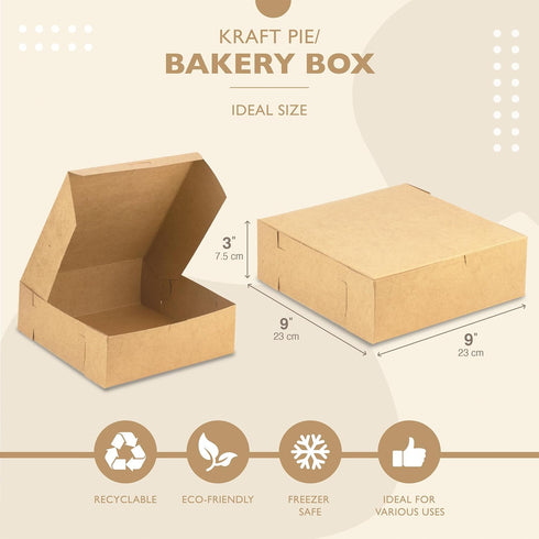 Fit Meal Prep [10 Pack Pastry Boxes 9x9x3 Kraft Bakery Box for Cookies, Brown Paper Cardboard Container for Baked Goods, Cake, Food, Donut, Cupcake, Candy, Bread, Bridesmaid Gift Box