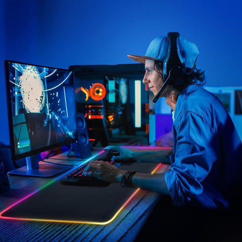 Large RGB Gaming Mouse Pad with Wireless Charging, 10 LED Colors, Ultra-Smooth Surface & Non-Slip Rubber Base,