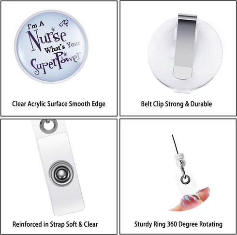 WILLBOND 8 Pieces Nurse Badge Reel Holder Retractable ID Reel Clip for Nurse Doctor Teachers Students, 8 Styles