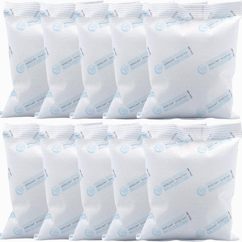 10Pcs 100 Gram Silica Gel Packets, Pure and Safe Desiccant Packs for Moisture Control and Storage