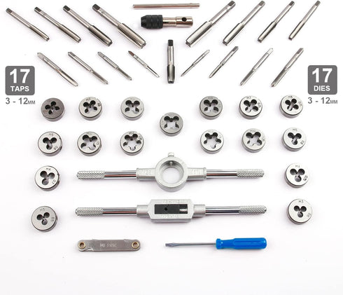 80-Piece Premium SAE and Metric Tap and Die Set - SAE #4 to 1/2” and Metric M3 to M12, Complete Threading Kit with