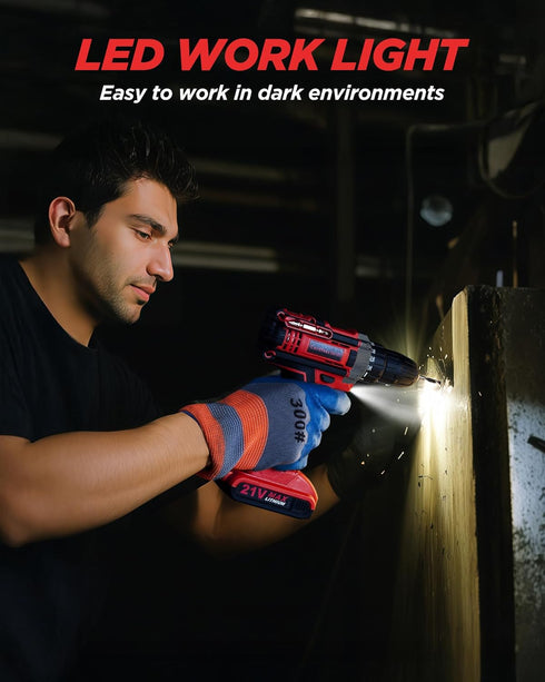 KELNOW 21V 2.0Ah Pack Set, 3/8" 25+1 90 Cordless Drill, Power Drill with Dual Power and Charger, Power Electric Battery