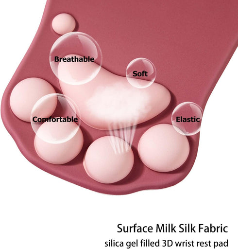 Cat Paw Ergonomic Mouse Pad with Wrist Support, Silicone Gel Mouse Mat, Cute Kawaii Design for Home/Office/Gaming, Wine