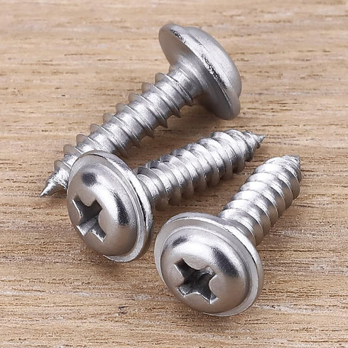 #4 x 3/8" Phillips Pan Washer Head Wood Screws, 304 Stainless Steel, Corrosion Resistant, 100 PCS