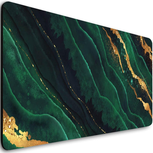 Gaming Mouse Pad, Large Extended Desk Pad with Non-Slip Base for Home Office Gaming Work, Green Marble with Gold