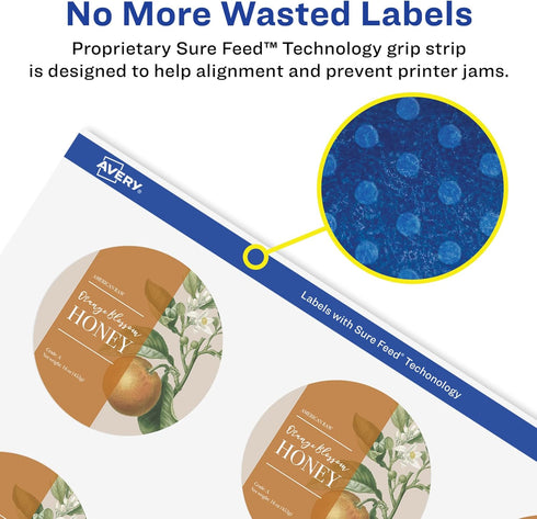 Avery Durable Waterproof Round Labels - Sure Feed Technology, Print-to-The-Edge, 3" Diameter, 30 Total, Oil and