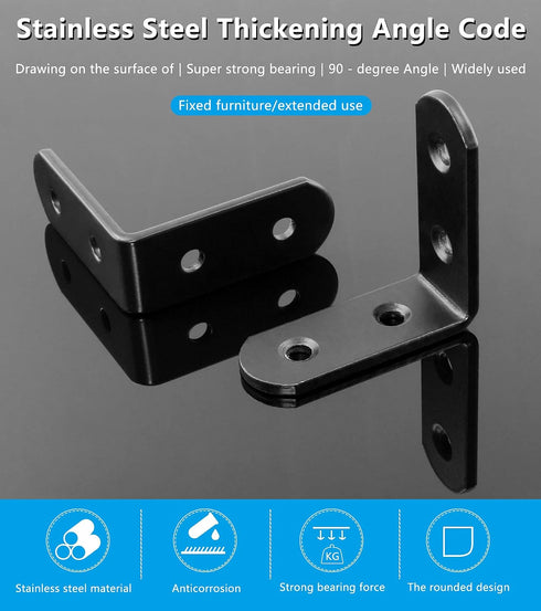 8Pcs 2 2 Inch 90 Bonsicoky L Bracket Right Angle Corner Brace, Stainless Steel x Joint Right Angle, Black Degree Shelf