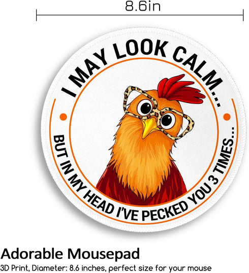 lebrocoli 8.6 8.6 inch Funny Chicken Mouse Pad, Small Round Rooster Mouse Pads for Desk, Mini Travel Mousepad for Work