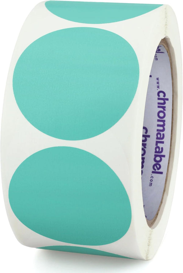 ChromaLabel 2 Inch Round Permanent Color Code Dot Stickers, 500 Labels per Roll, Aqua
