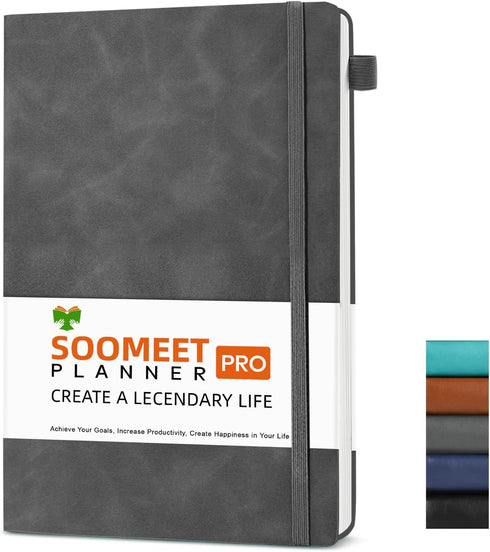Lined Journal Notebook - 200 Pages A5 Leather Hardcover, College Ruled with Pen Loop for Writing (Grey)