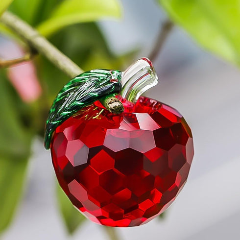H&D Crystal Red Apple Paperweight, 40mm Art Glass Apple Collectible Figurines, Christmas Eve Gifts