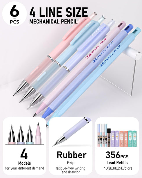 Nicpro 22PCS Pastel Mechanical Pencils Set in Case, Art Cute Drafting Pencil 0.5, 0.7, 0.9 mm, 2mm Lead Pencil Holders for Sketching Drawing With 11 Tube (4B 2B HB 2H Colors) Lead Refills, 3 Erasers by Nicpro