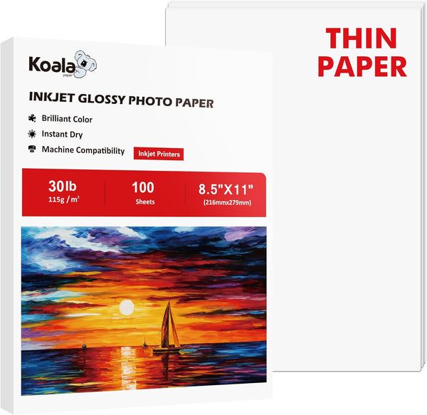 Koala Glossy Thin Inkjet Paper 8.5x11 Inches 100 Sheets Compatible with Inkjet