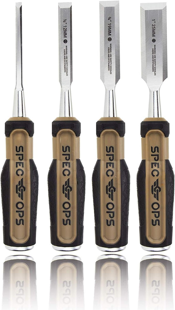 Spec Ops Tools Wood Chisel Set with High-Carbon Steel Blades, Shock-Absorbing Grip,