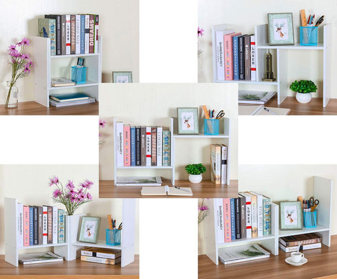 PAG Adjustable Desktop Shelf Wood Small Bookshelf Desk Supplies Organizers and Accessories Storage Display Rack Office