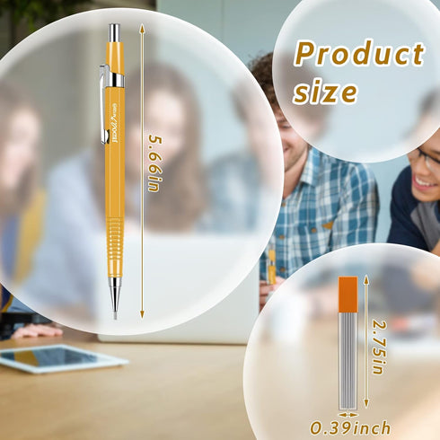 Outus 4 Pack Mechanical Pencil Automatic Drafting Pencil Set Metal Drawing Pencils and 4 Retractable Automatic Drafting Pencils Refills for Drafting, Sketching, Illustration(Yellow,0.9 mm) by Outus