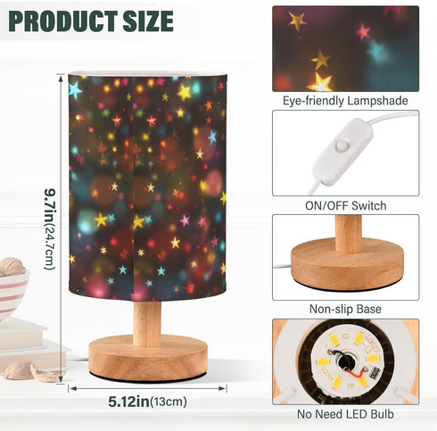 Bedside Table Lamp for Bedroom Glitter Stars Nightstand LED Light Lamps with USB Port Linen Fabric Shade Table Desk