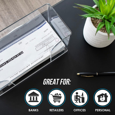 Nadex Clear Acrylic Check Tray, 2.5mm Thickness Durable Deposit Ticket and Cheque Holders for Deposit Slips and Vouchers