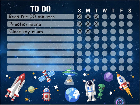 Kid’s Dry Erase Whiteboard Chore Chart, Removable and Restickable Adhesive Decal, Fine-Tip Magnetic Marker Included