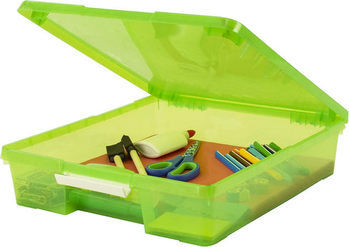 Storex Classroom Craft Project Box, Stacking Plastic Organizer Fits 12x12 Scrapbooking Paper, Green, 5-Pack (63207U05C)