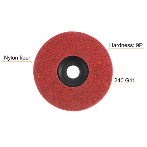 HARFINGTON 5pcs Nylon Fiber Polishing Wheel, 4" x 5/8" Abrasive Wheels, 240 Grit Non Woven Flap Disc for Grinding,