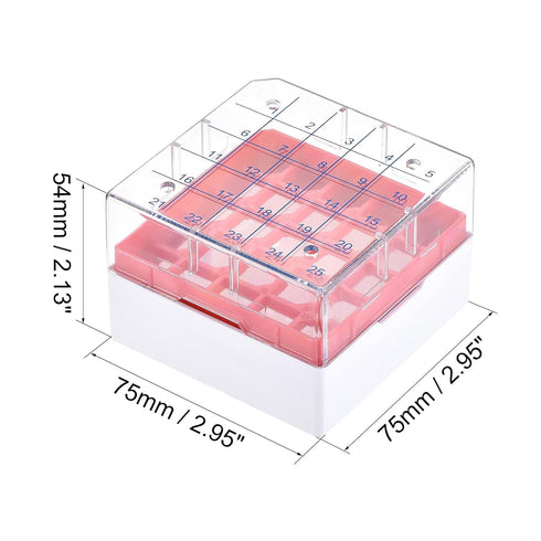 uxcell Centrifuge Tube Freezer Storage Box 25 Places Waterproof Polypropylene Cryogenic Holder Rack for 1.8/2ml Microcentrifuge Tubes Vials Samples, Red