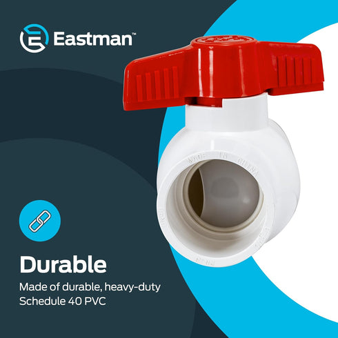 1-1/2 Inch 40 20119 Eastman Slip Schedule PVC Quarter Turn Ball Valve, Brass Plumbing Fitting