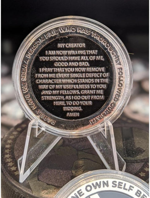 MYRECOVERYSTORE Silver and Black Pirate Alcoholics Anonymous AA Chip with Coin Capsule, 1-50 Years