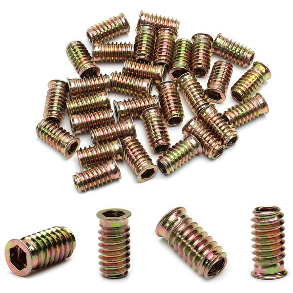 MroMax 30pcs Hex Threaded Inserts M8 with Flanged, 25mm Length, Carbon Steel Fastener Connector for Soft Wood