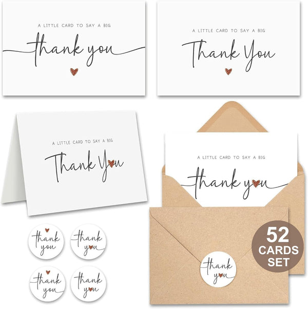UnimaxPrint 52 Thank You Cards with Envelopes & Stickers (4 Designs), Minimalist