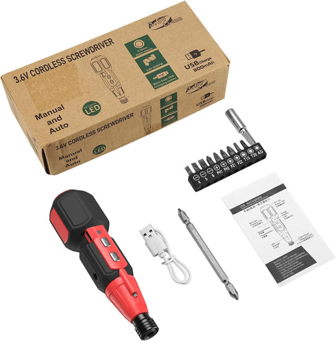 Cordless Electric Screwdriver, Rechargeable Mini Electric Screwdriver Set (Black & Red)