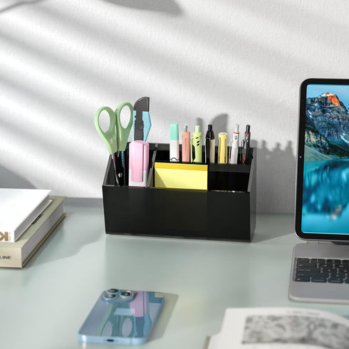 Black Acrylic Magnetic Pen Holder - Large Self Adhesive Wall Dry Erase Marker Holder for Home, School, Office