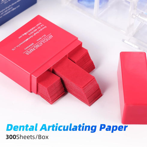Annhua 300 Sheets Dental Articulating Paper, 100 Micron Red Plastic Dispenser, Easy to Use, 55 x 18 x 0.1mm