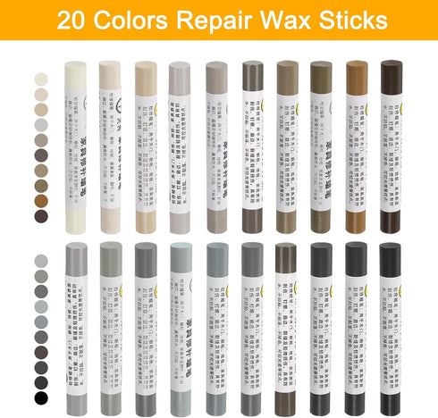 20Pcs uxcell Furniture Repair Wax Crayons Kit, - Wood Filler Stick, Touch Up Furniture Markers - for Scratches Holes