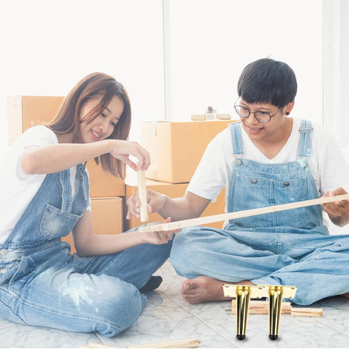 4pcs 10cm NUOBESTY Golden Metal Furniture Legs Tapered Replacement Sofa Couch Cabinet Table Feet for Living Room