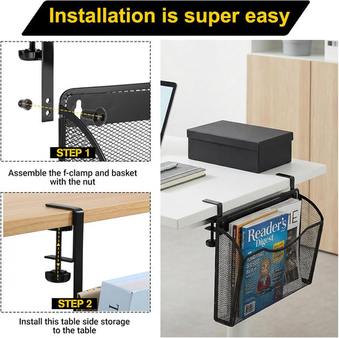 IANFAN 2-IN-1 Clamp On Desk Organizer, Under Desk Side Organizer Storage Hanging Wall Mounted File Holder Under Desks