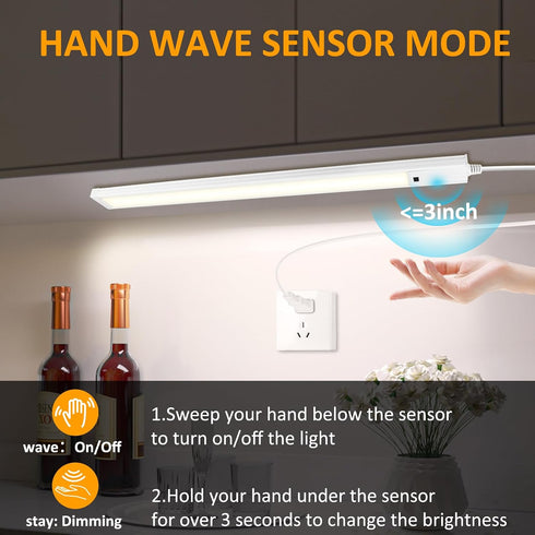 16 Inch Counter 3000K 6000K, Dimmable Closet, Under Cabinet Lights with Hand Wave, Plug in LED Under Light, Over Sink