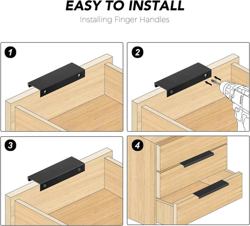 6 Pack 400mm/15.75" Ravinte Finger Pulls for Cabinets Length Black Edge Pulls Matte Black Finger Cabinet Concealed