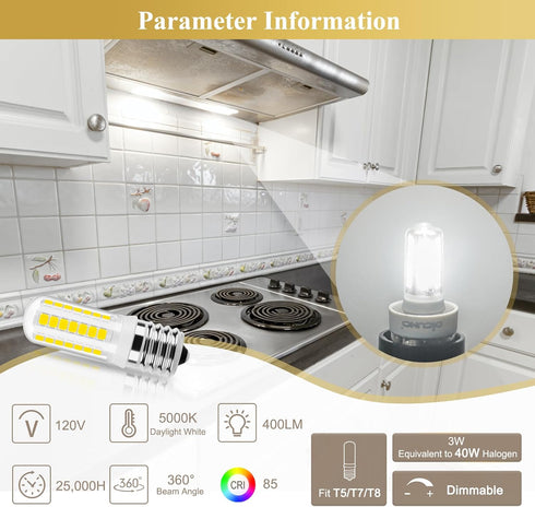 DiCUNO E17 LED Bulb Dimmable, Microwave Oven Bulbs, Daylight White 5000K, 3W (40W Incandescent Replacement) 400LM 120V E17 Intermediate Base Light Bulb for Stove Top, Appliance, Range Hood, 2 Pack by DiCUNO