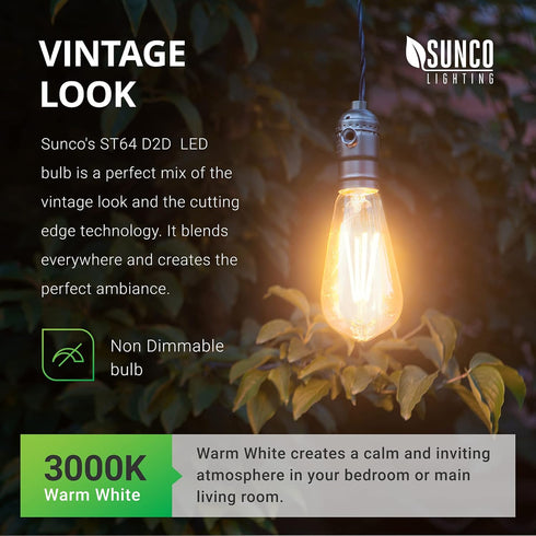 Sunco Lighting 4 Pack LED Edison Light Bulbs, 3000K Warm White, CRI90 7W Equivalent 60W, Vintage Style, E26 Base