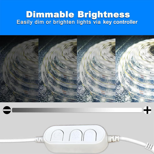 16.4ft Dimmable 6500k 300 phopollo White LED Strip Lights, Daylight White Led Light Strip, LEDs Flexible Led Lights