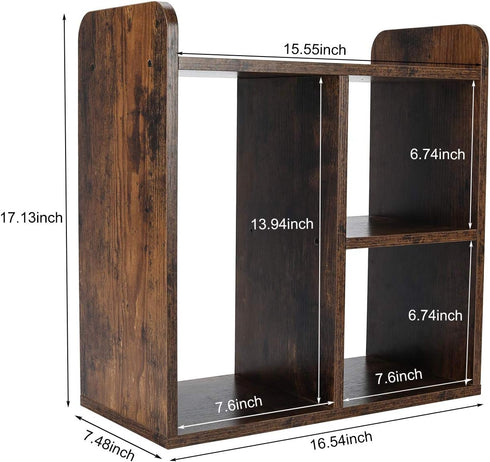 PAG Desktop Shelf Freestanding Wood Small Bookshelf, Desk Supplies Organizer and Storage Display Rack