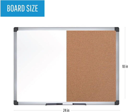 MasterVision Maya Series Dry Erase White Board Cork Bulletin Board Combo - Wall Mounting, Self-Healing Cork, 18" x 24",