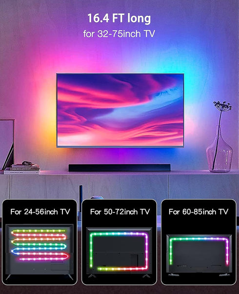 16.4ft 65-85inch TV Led Backlight, RGB LED Lights for TV Smart Led Lighting for Monitor,USB Strip Lights Behind TV