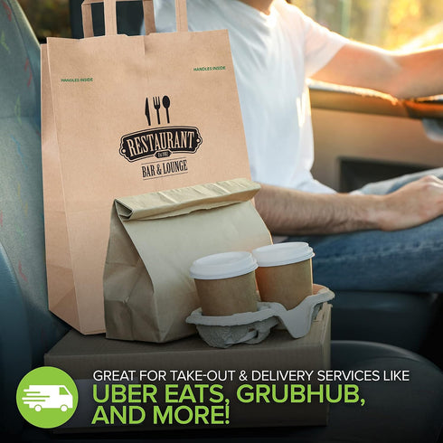 70 Lb (50 Count) Stock Your Home Kraft Brown Paper Bags with Handles - Kraft Brown Paper Grocery Bags Bulk - Large