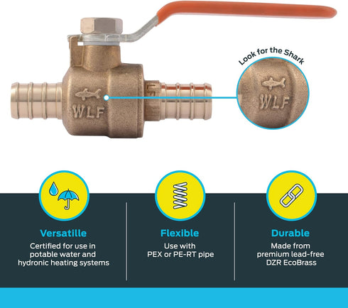 SharkBite 1/2 Inch Crimp Ball Valve, Brass Plumbing Fitting for PEX Pipe, PE-RT, 22461LFA